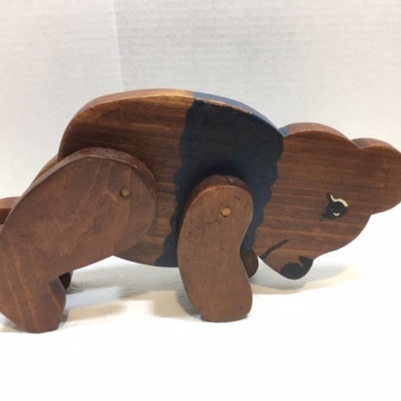 VTG Solid Wood Brown Bear w/Articulating Arms & Legs, Sits & Stands Folk Art 12" - Picture 5 of 9